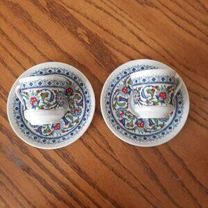 Kutahya Turkish Tea Cups Saucers Set 2 Vintage Turkey READ